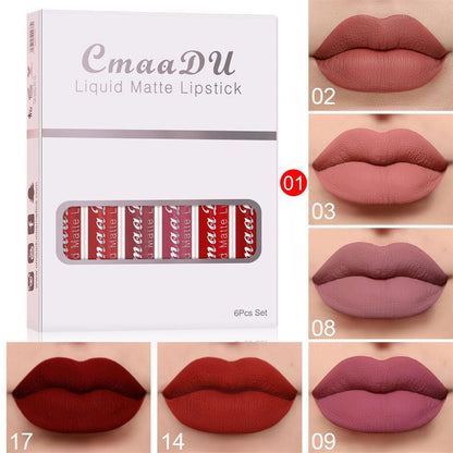 6-Piece Set: Matte Waterproof Non-Stick Lipstick Collection - Luminessbty