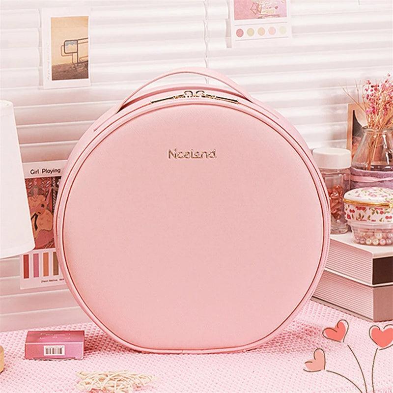 Round Smart LED Makeup Bag with Mirror Lights – Portable Cosmetic Case - Luminessbty